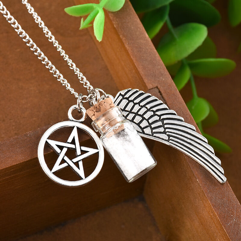 1x Fashion Angel Wing Pentagram Salt & Burn Bottle Pendant Necklace