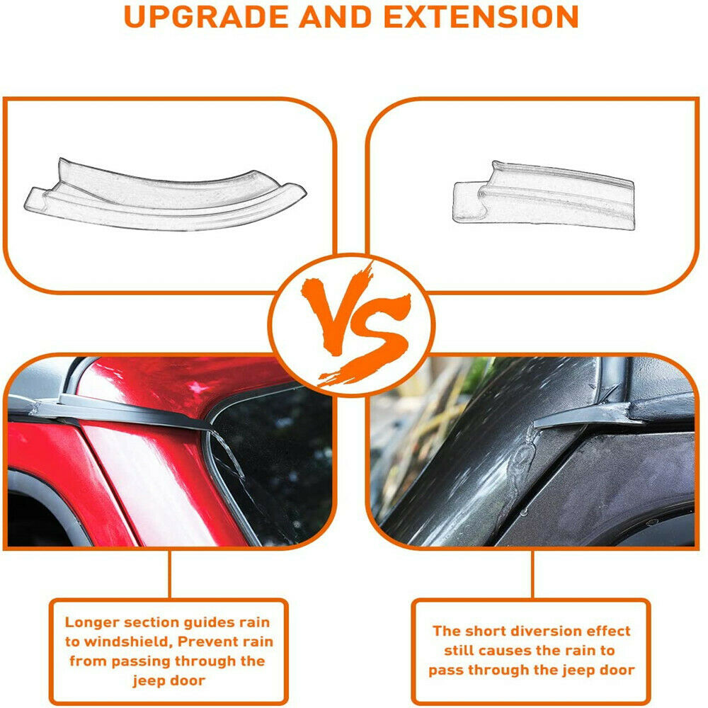 Rain Gutter Extension Deflector For 18-21 Jeep Wrangler JL JLU & Gladiator JT