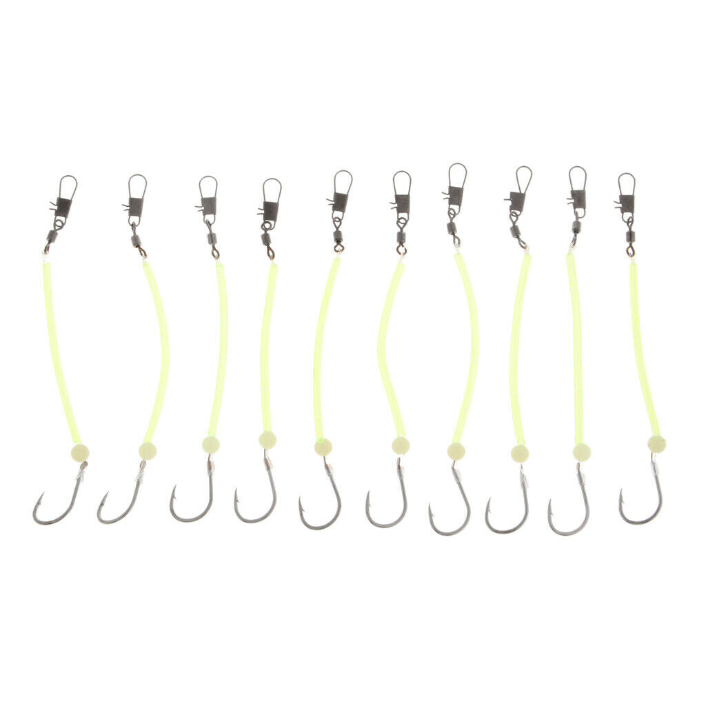 10pcs Sea Fishing Rigs Carp Rigs with Luminous Tube Barbed Hook Hook Size 12