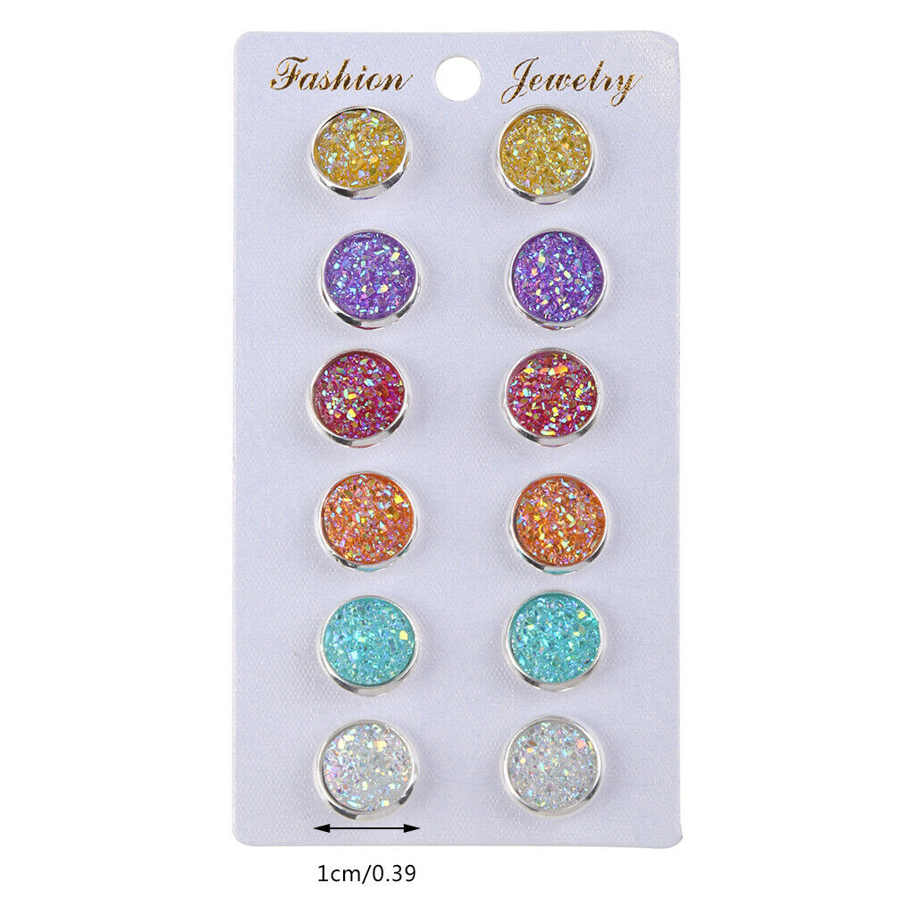6 Pairs  Stainless Steel Shiny Crystal Austrian Round Stud Earrings Set Jewelry