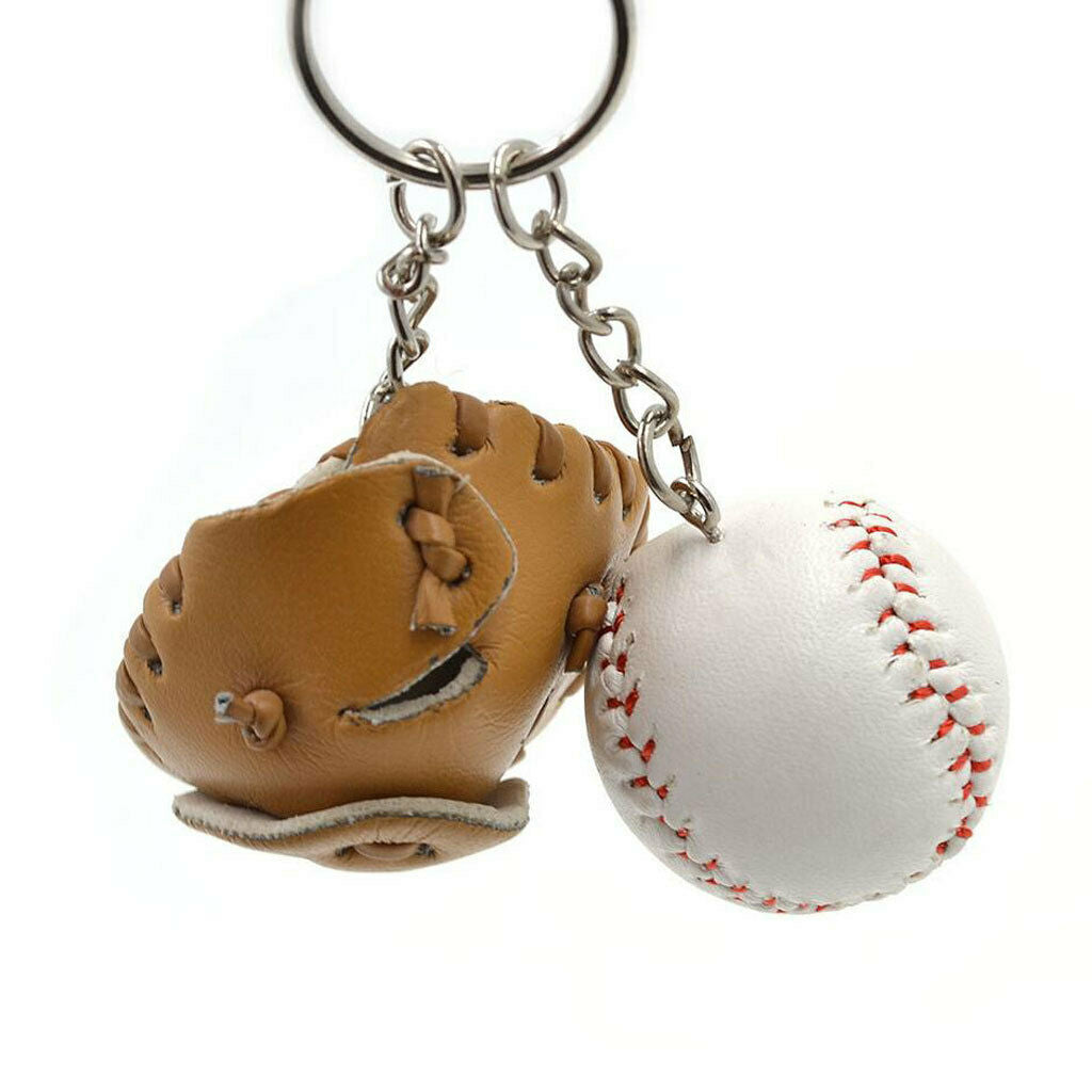 Mini Baseball Ball+Bat+Glove Set Pendant Keyring Key Chain Gift - Brown