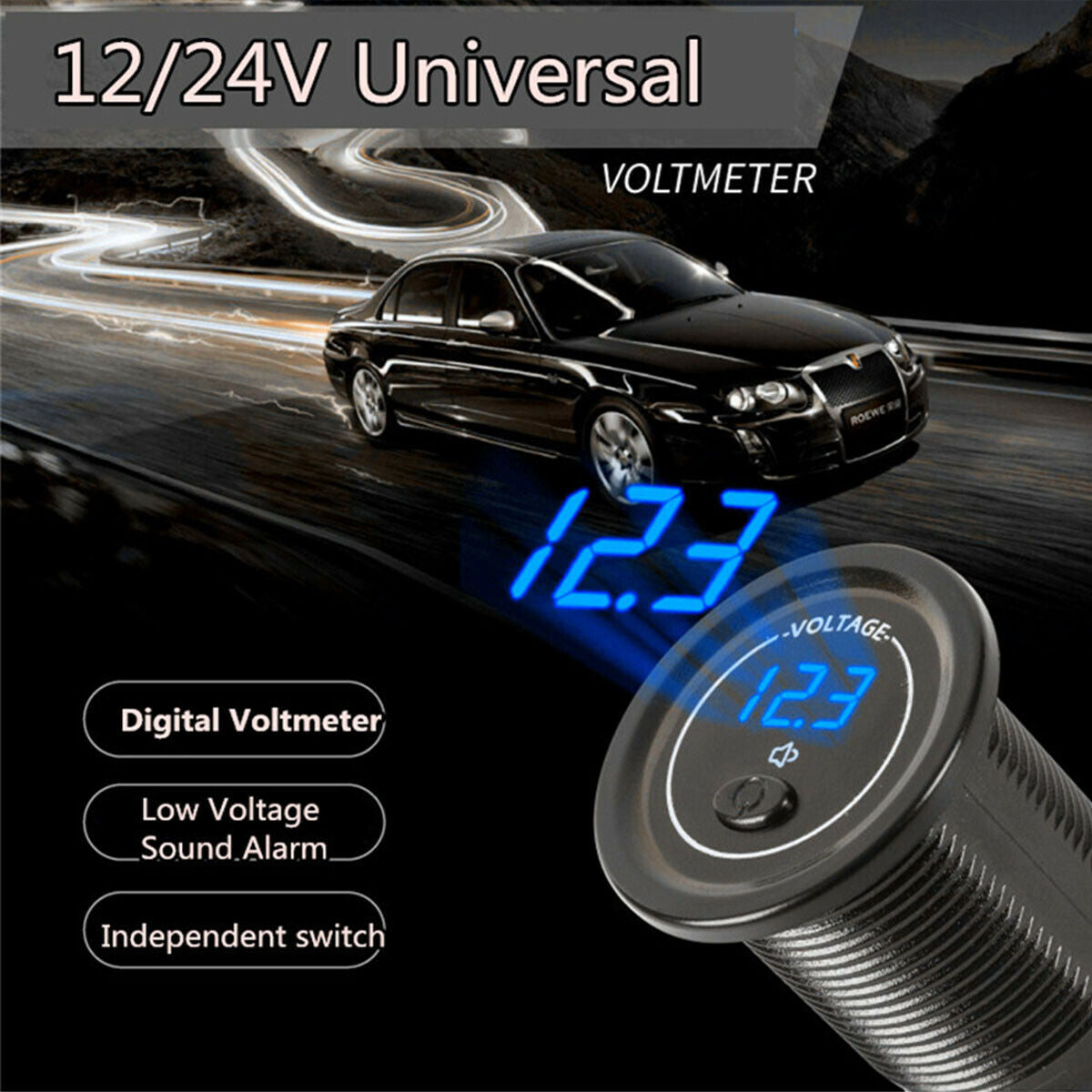 LED Panel Digital Voltage Meter Low Voltage Alarm For Motorbike Car Boat 12V-24V
