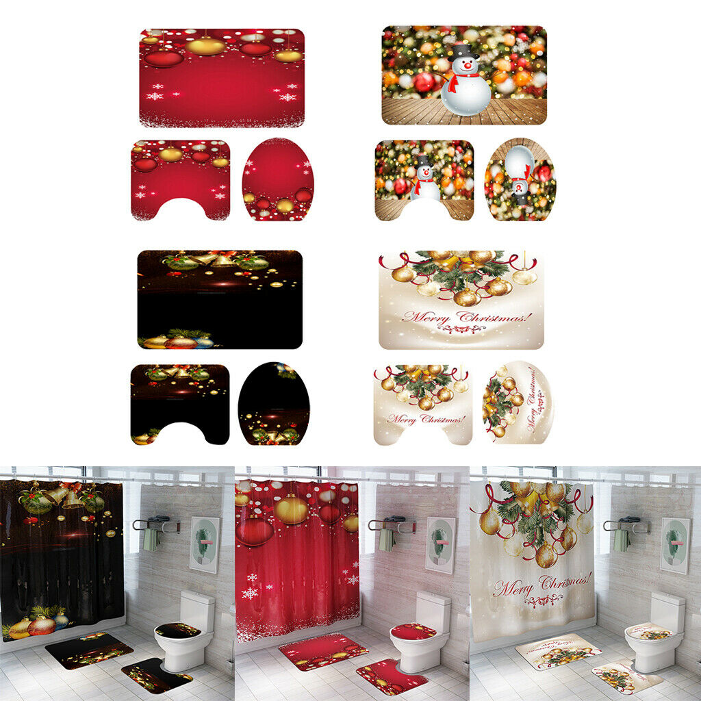 3pack Xmas Bathroom Set Rug Mat Toilet Lid Cover Non Slip Bathmats Style01