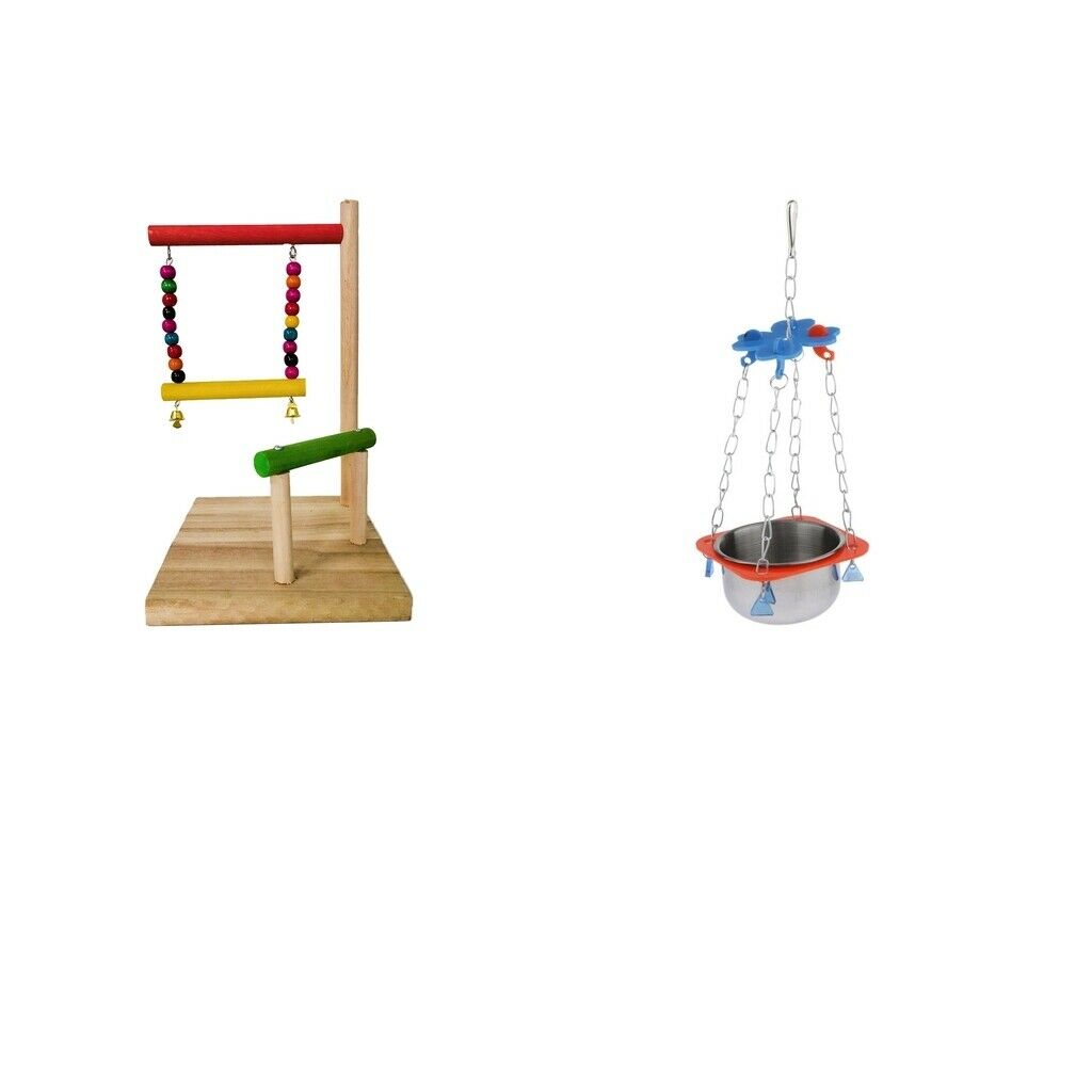 2 Pack Birds Parrots Standing Perch With Cage Water Bowls Birds Parrots