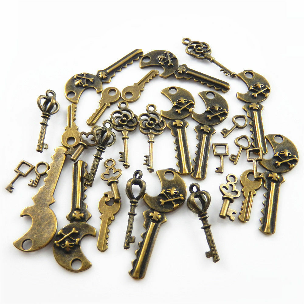 58pcs Assorted Antiqued Bronze Key Shape Zinc Alloy Charms Necklace Pendants