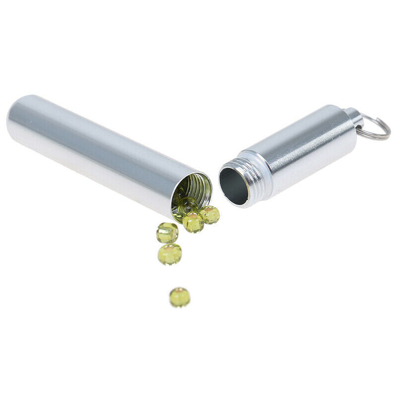 Aluminum Pill Box Case Capsule Shape Keychain Outdoor Waterproof Pill Box.l8