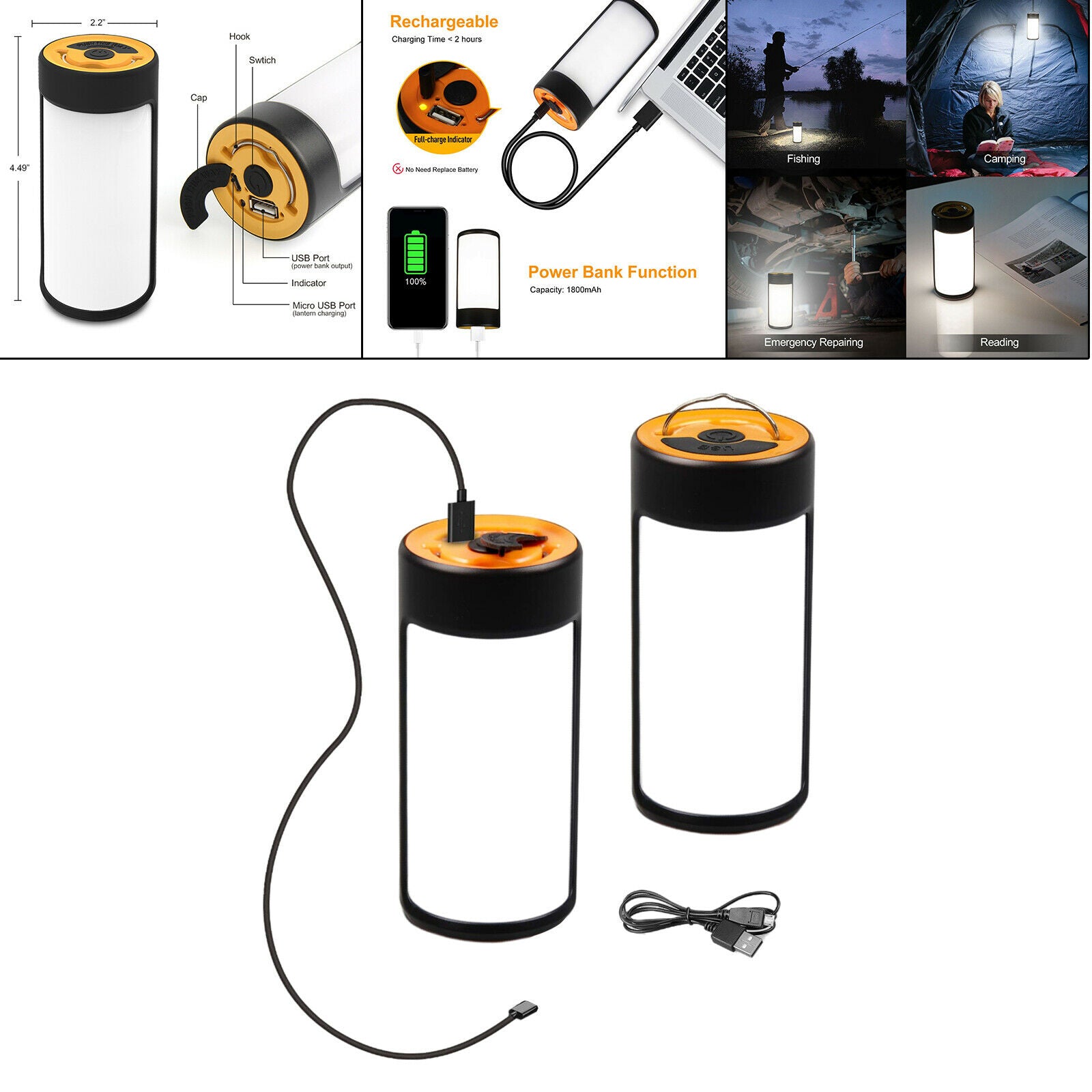 LED Camping Lamp USB Lantern Super Bright Emergency Lights for Night Hiking
