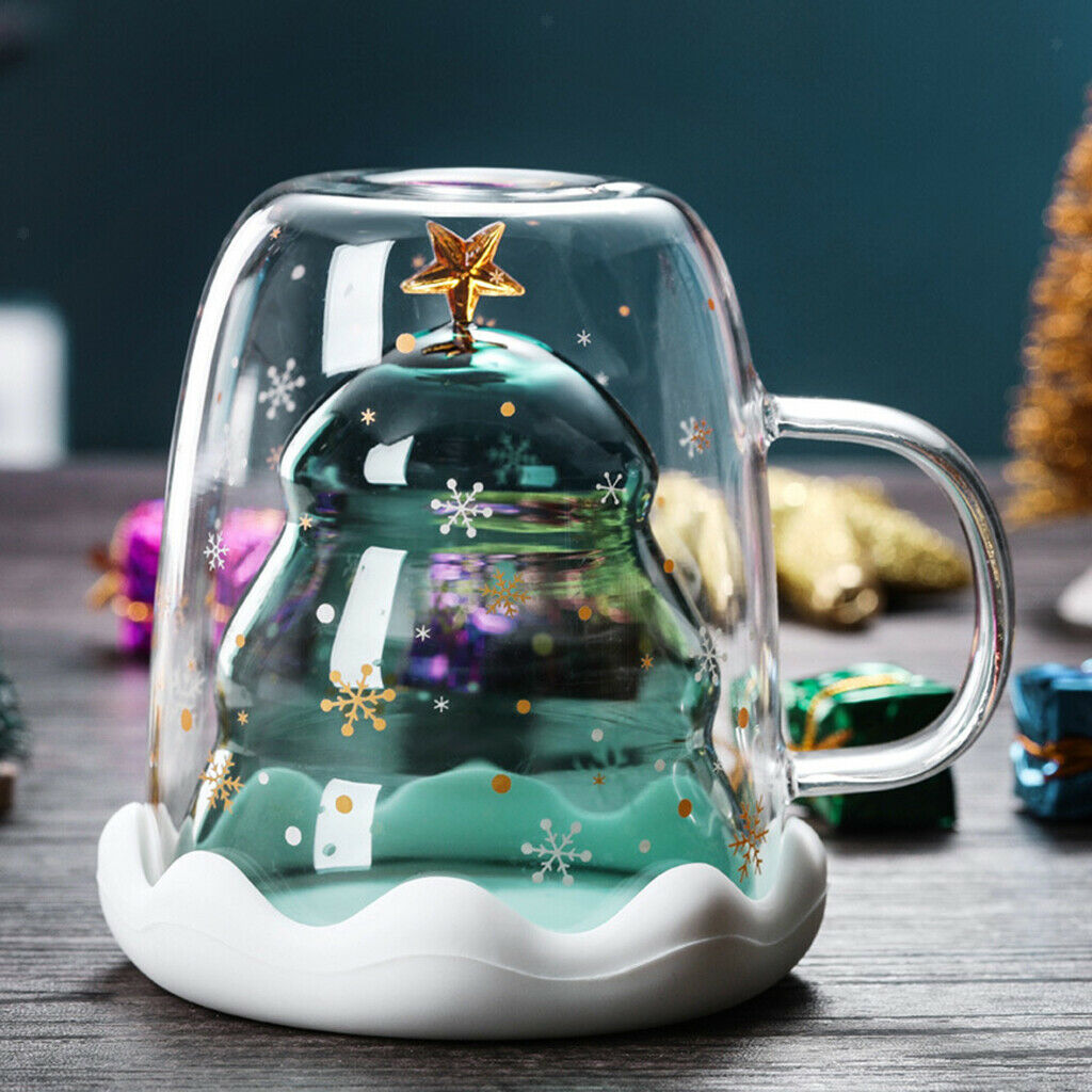 300ML Double Layer Glass Mug with Snow Lid and Handle for Thanksgiving
