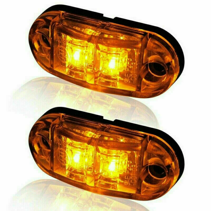 10Pcs Amber 2 LED Light Oval Car Clearance Truck Trailer Side Marker Tail Lamp