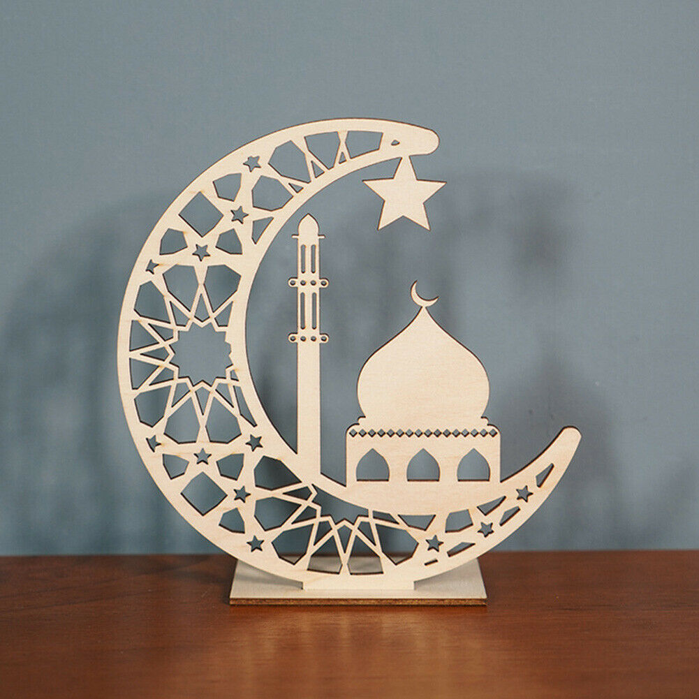 LED Moon Desktop Lights Wooden Craft Candle Lamps Ramadan Decoration (B)  @