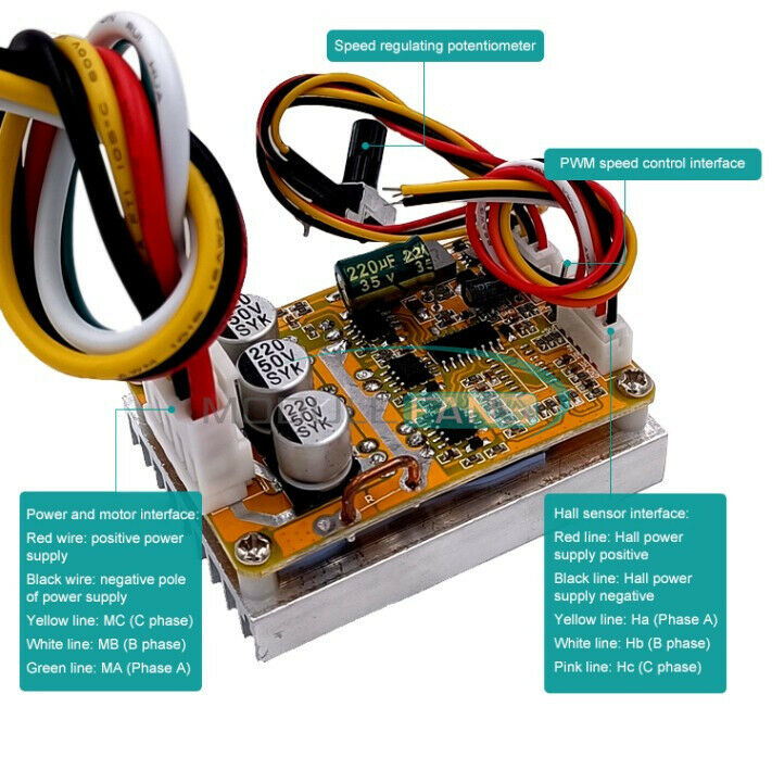 5-36V 350W BLDC Three-Phase Sensorless Brushless With Hall Motor Controller