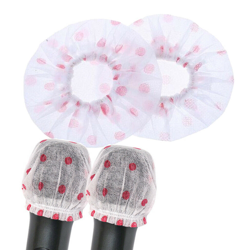 200pcs Microphone Windscreen Mic Cover Karaoke White with Pink Dots High Quality