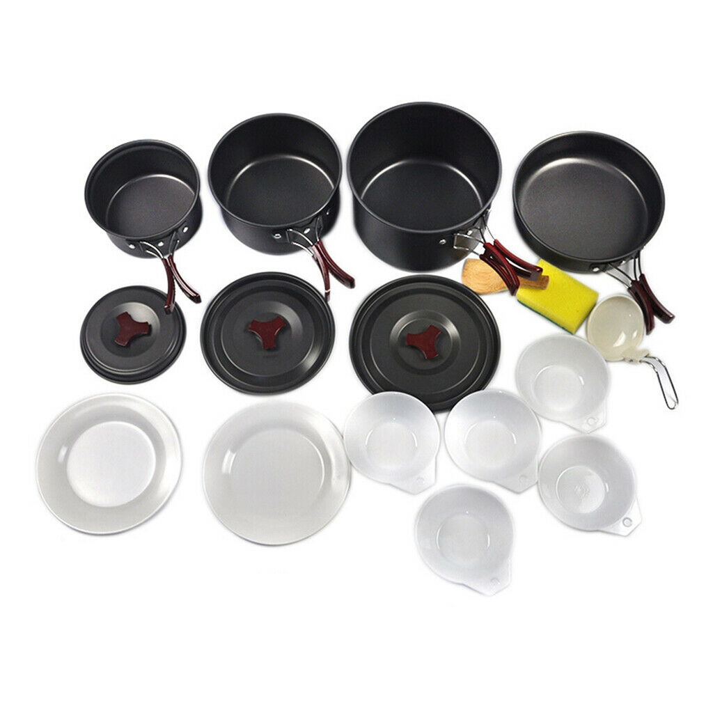14PCS Camping Cookware Kit Lightweight 4-5 Persons Cooking Pot Pan Bowl