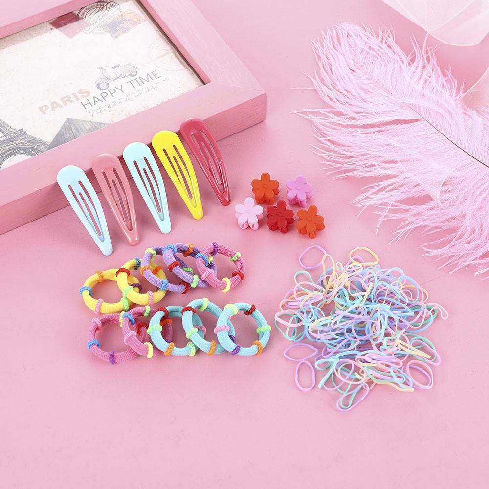 220x Candy Colors Girls Kids Hair Clips Rope Ponytail Holder Hair Accessories