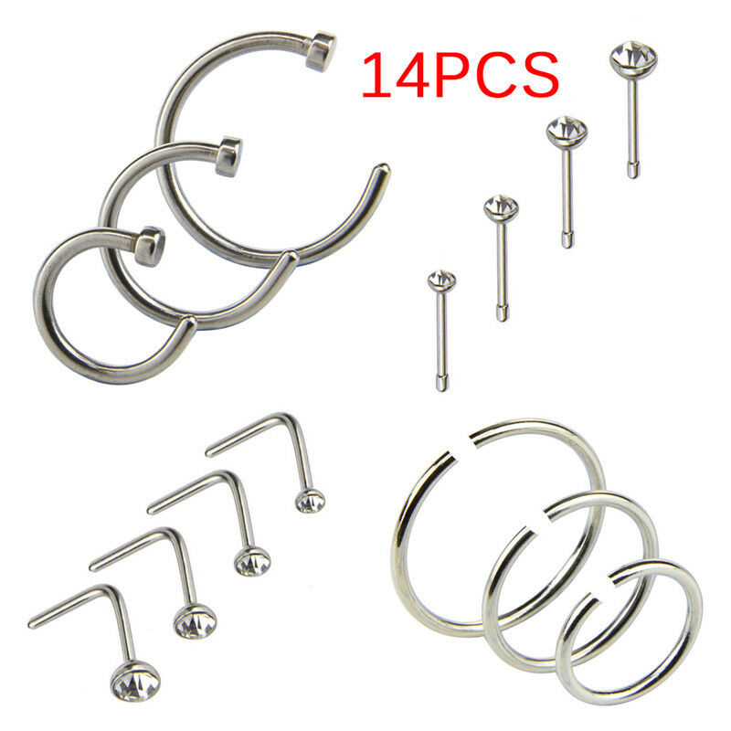 14x Stainless Steel Hinged Segment Nose Ring Bone Studs Hoop Body Piercing.l8