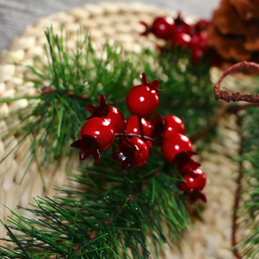 DIY Red Berries Bouquets Simulation Pine Branch Artificial Pine Needles