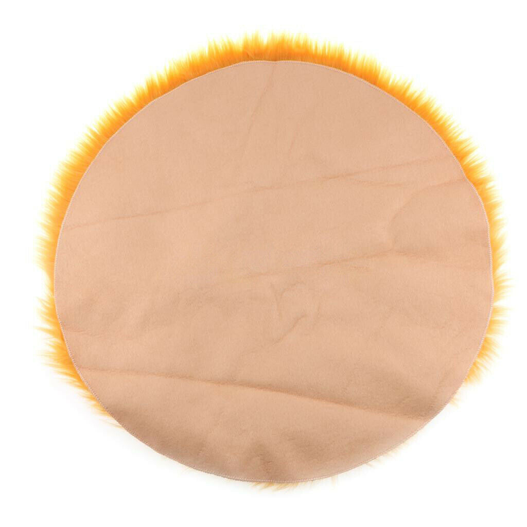 Round 30cm Sheepskin Hairy Carpet Faux Mat Fur Plain Fluffy Area Rug Yellow