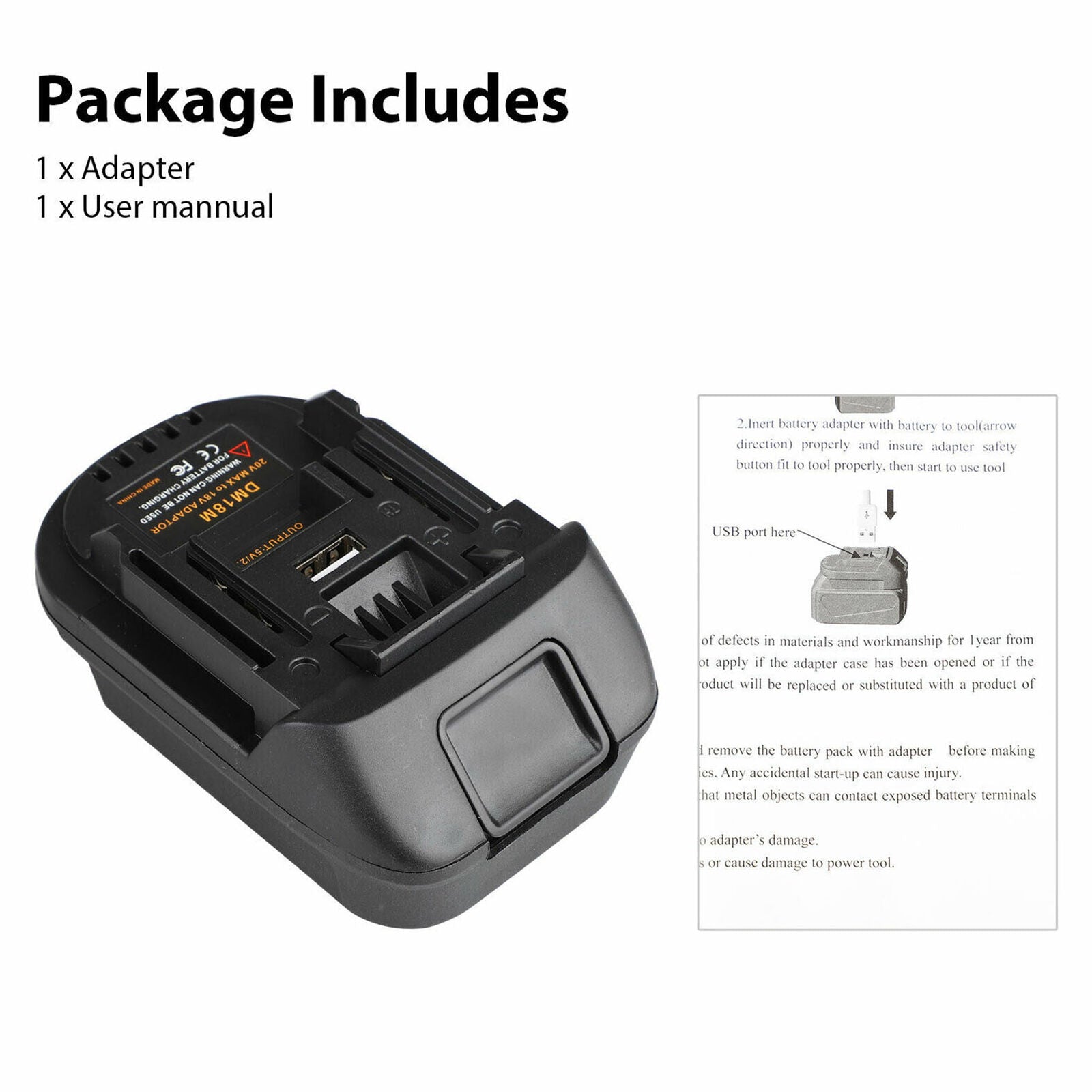 Adapter Converter for Milwaukee M18 or DEWALT 20V Li-ion Battery to Makita 18V