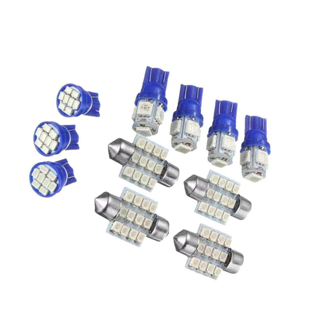 11 Pieces Universal Blue LED Lights Interior T10 & 31mm Map Dome Light Lamp