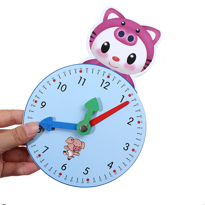 Wooden Cartoon Clock Teaching Aid Stationery Alarm Clock Puzzle T.l8