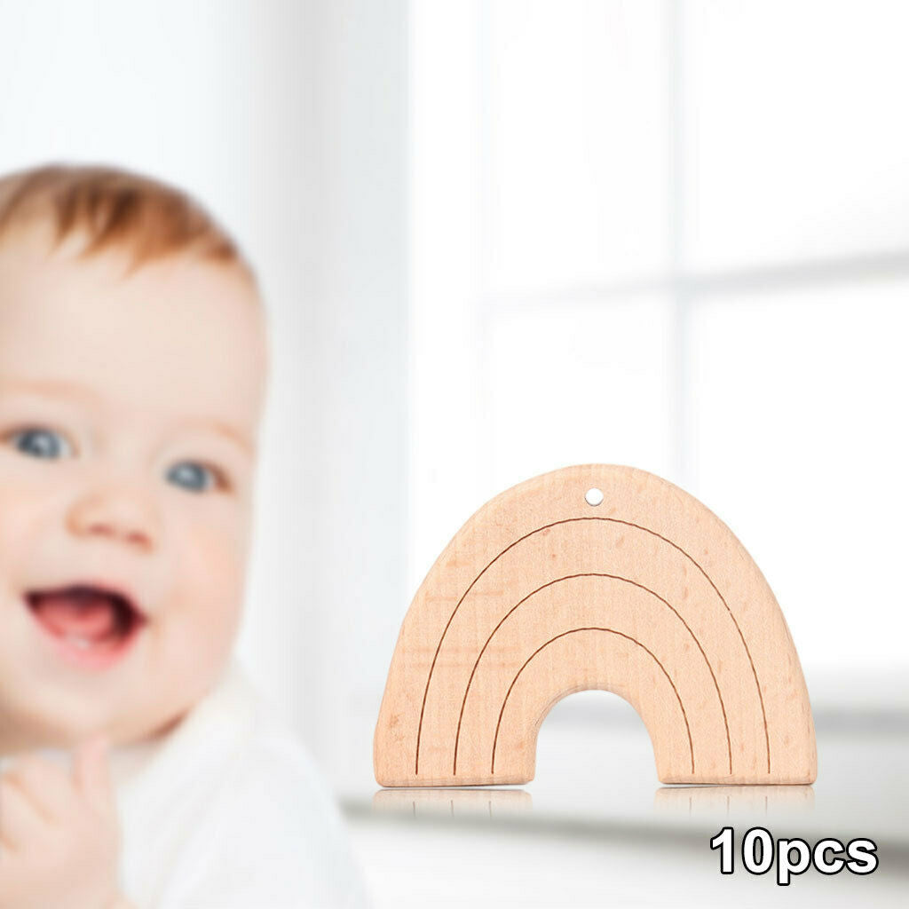 10Pack Nature Wood Toddler Teething Chew Rainbow Shape for Babies 0-6 Months