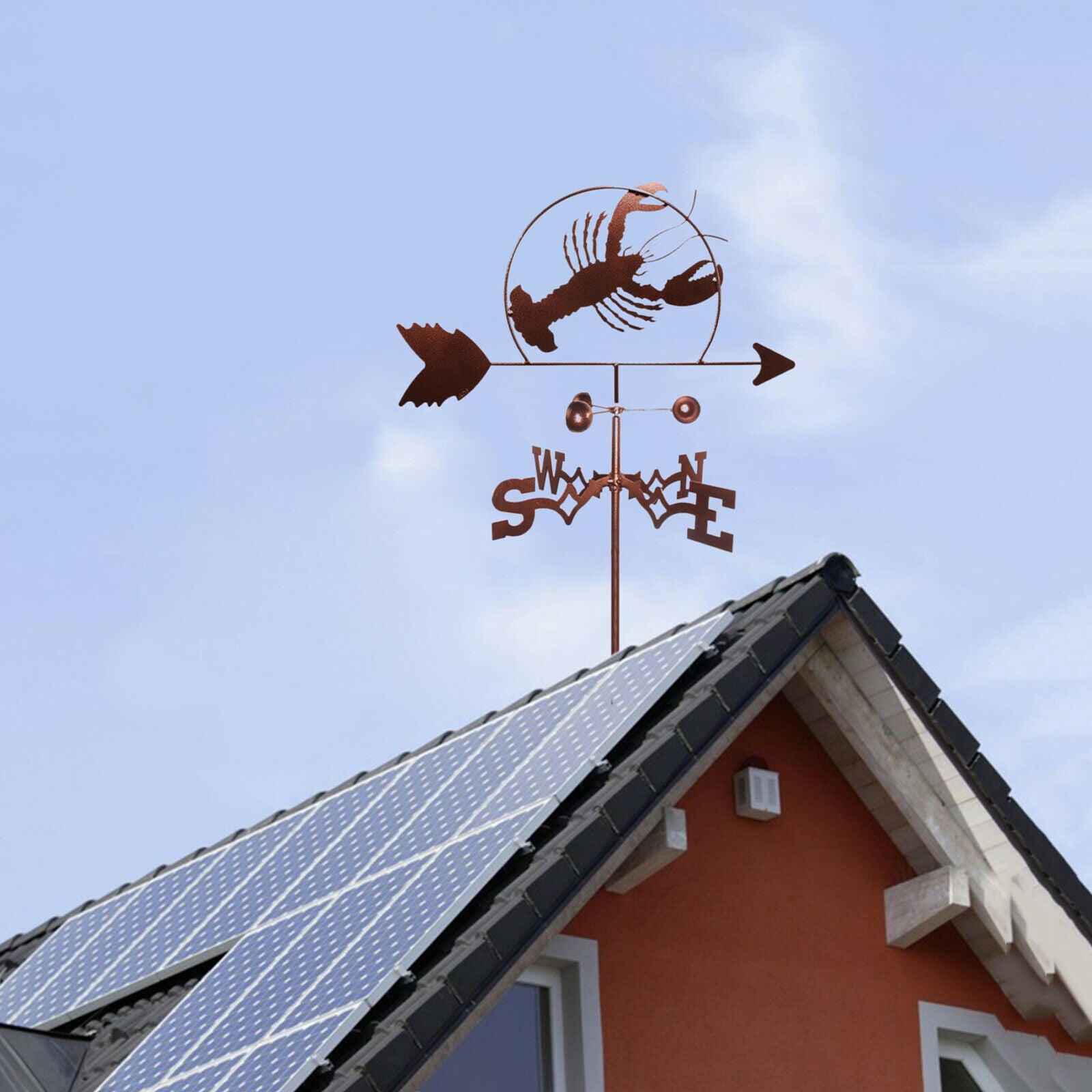 Roof Weather Vane with Lobster Silhouette Statue Garden Stake Weathervane