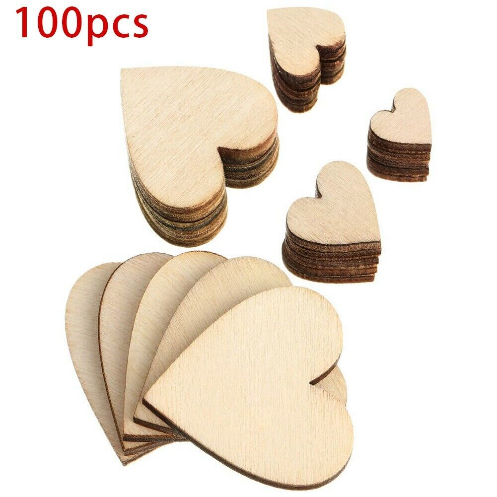 100 Pieces Unfinished Wooden Heart Slices Blank Wood Slices for Christmas, WL5B4