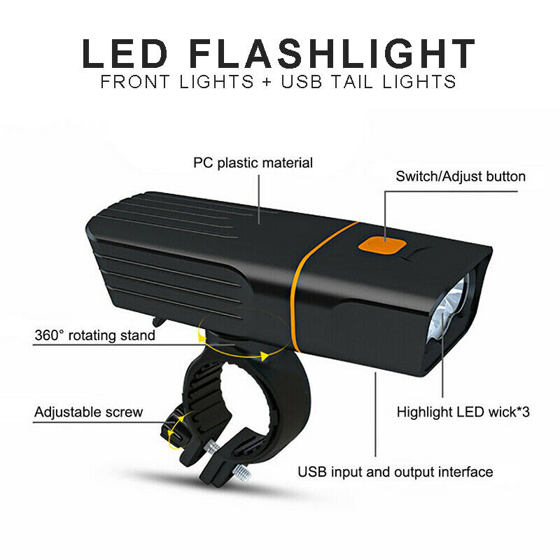 T6 TK3 LED Bicycle Lights Bike USB Rechargeable Front Rear Headlight Tail Lamp