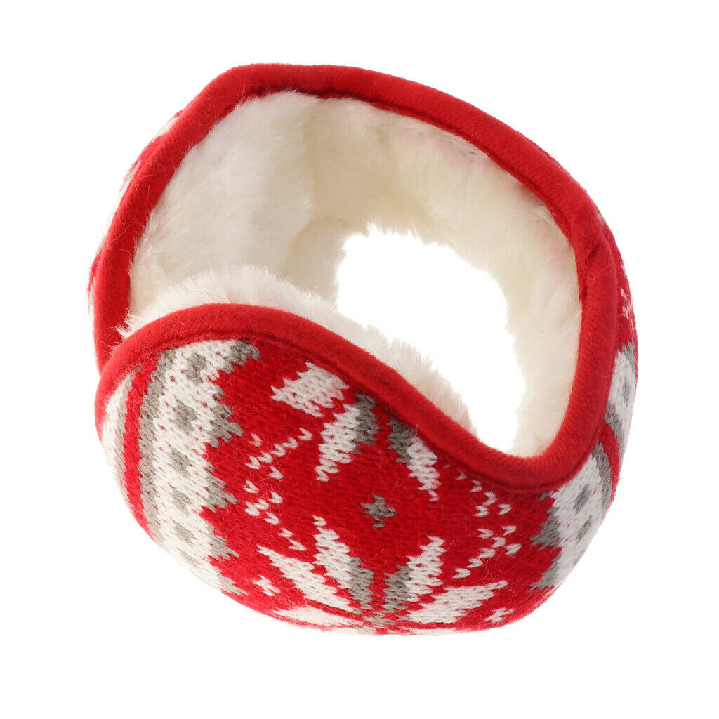 Knitted Foldable EarMuffs Fleece Lined Warm Winter Outdoor Ear Warmers Red