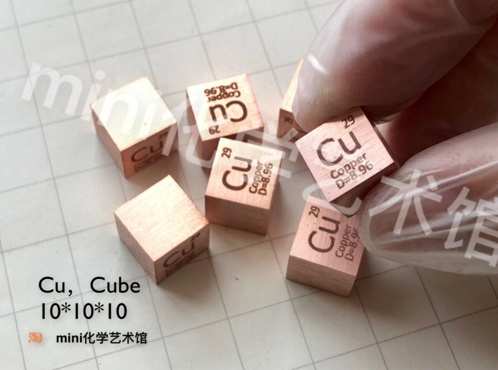 1 Piece 99.95% High Purity Copper Cu 10mm Cube Carved Element Periodic Table