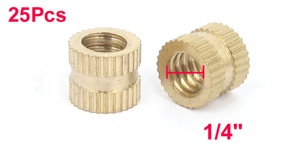 1/4"x8mm(OD)x9mm(L)  Metric Threaded Brass Knurl Round Insert Nuts 25X