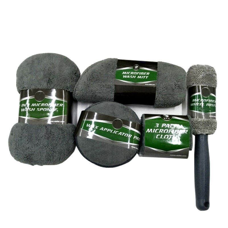 9PCS / Set Car Wash Cleaning Waxing Kit Supplies Tire Brush Sponge Towel Gloves