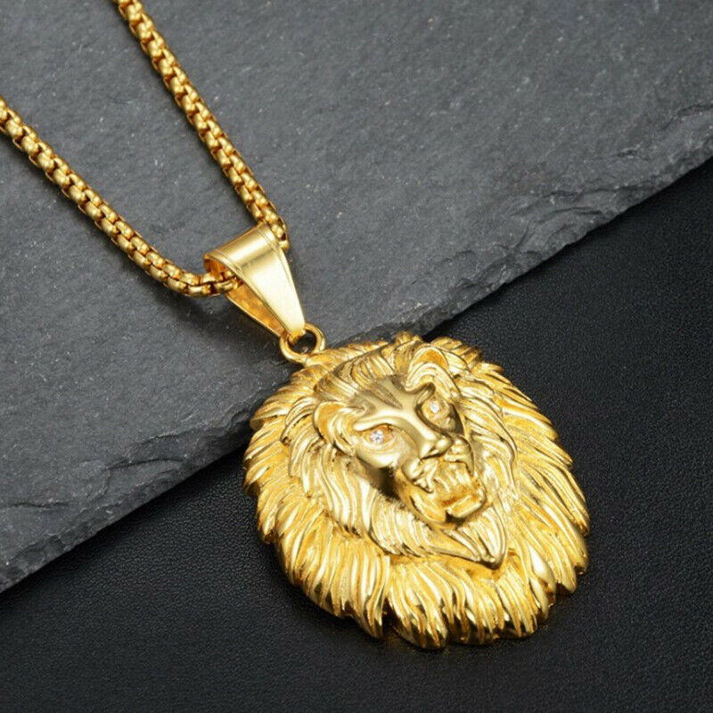 Hair Lion Head Pendant Necklace for Men Fashion Sliding Animal Hanging Neckl Ad