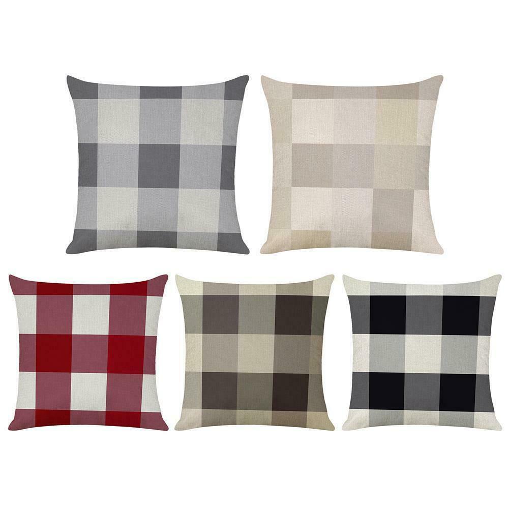 Linen Lattice Double Sided Print Pillowcase Soft Sofa Throw Pillow Case (5) @