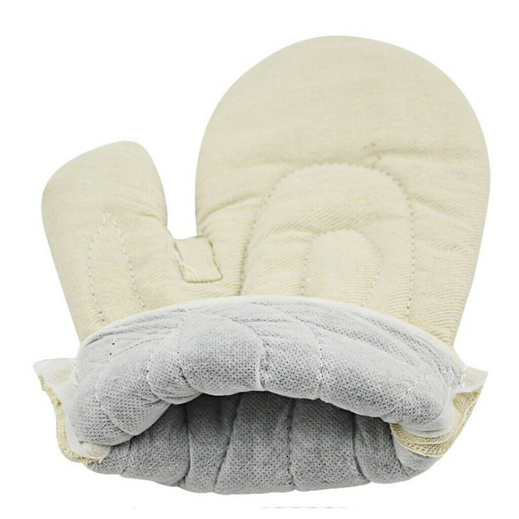 2pcs Oven Mitts Non-slip BBQ Grill Kitchen Cooking Gloves Thick Cotton Beige