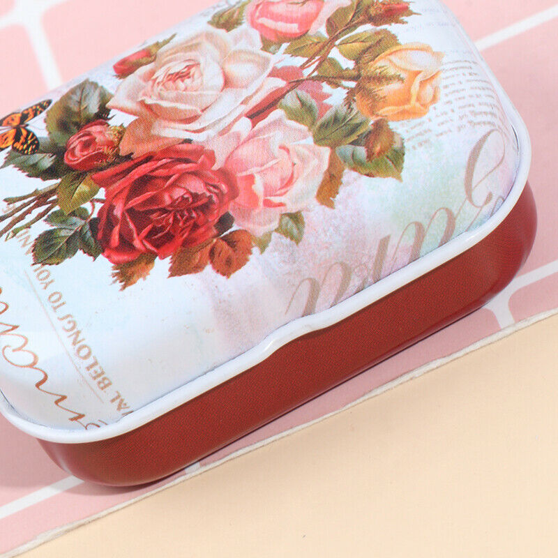 Mini Flower Tin Trinket Jewelry Coin Box Tinplate Storage Case Rectangul Sug Qx