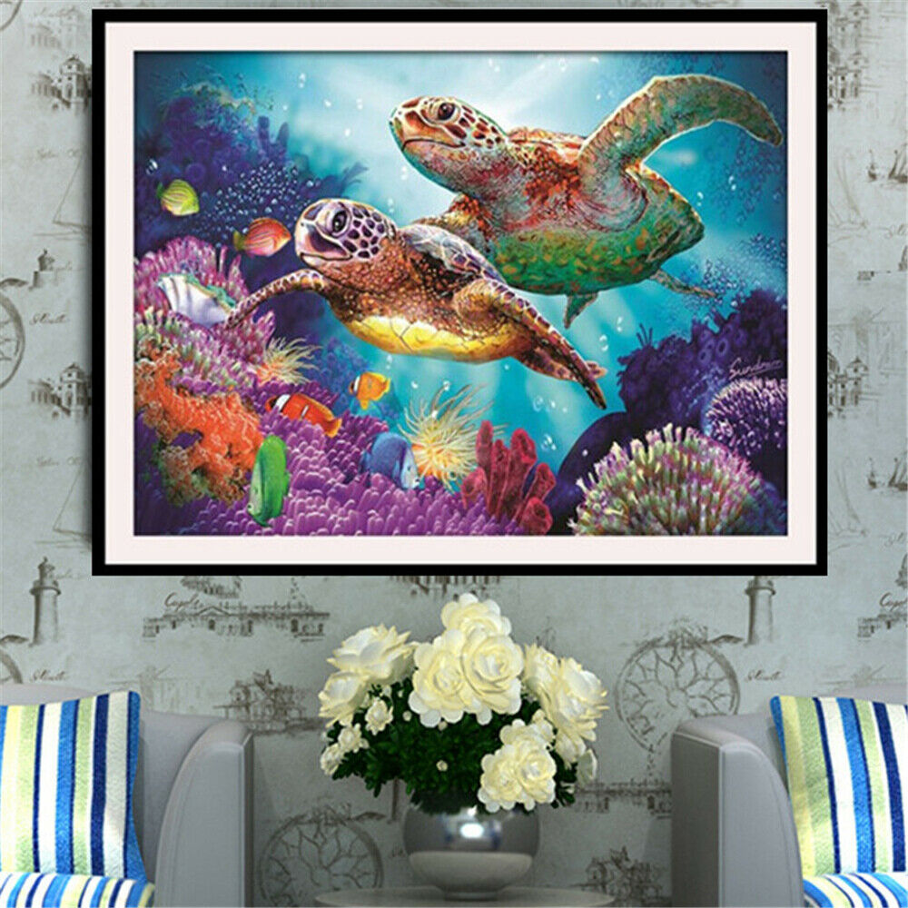 DIY 5D Full Drill Turtle Sea Word Diamond Painting Cross Stitch Kits Arts Decor