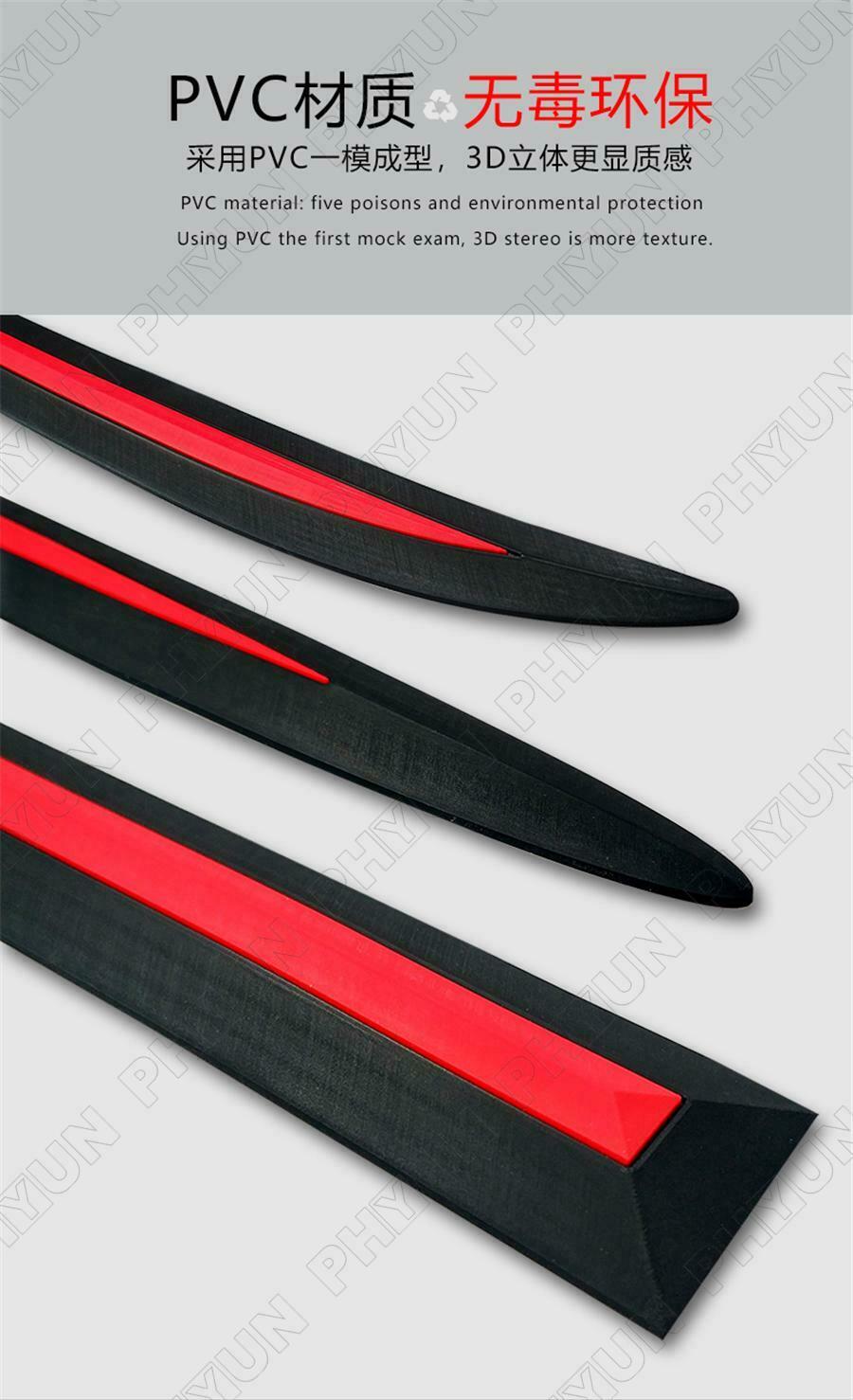 Black & Red Car Side Skirt Door Side Line Sill Molding Trim Cover Kit Universal