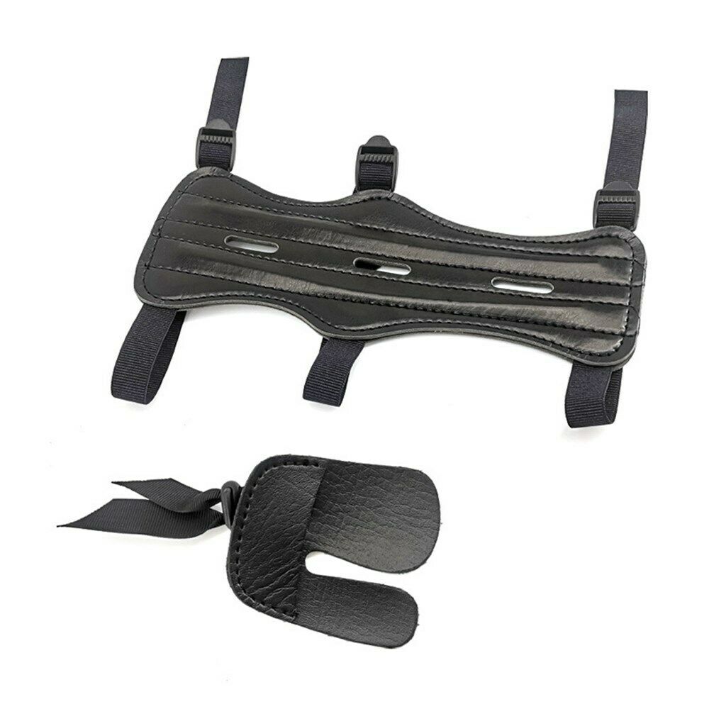 Archery Protector Arm Guard 3 Strap Finger Tab Gear Leather Bow Shooting AF6