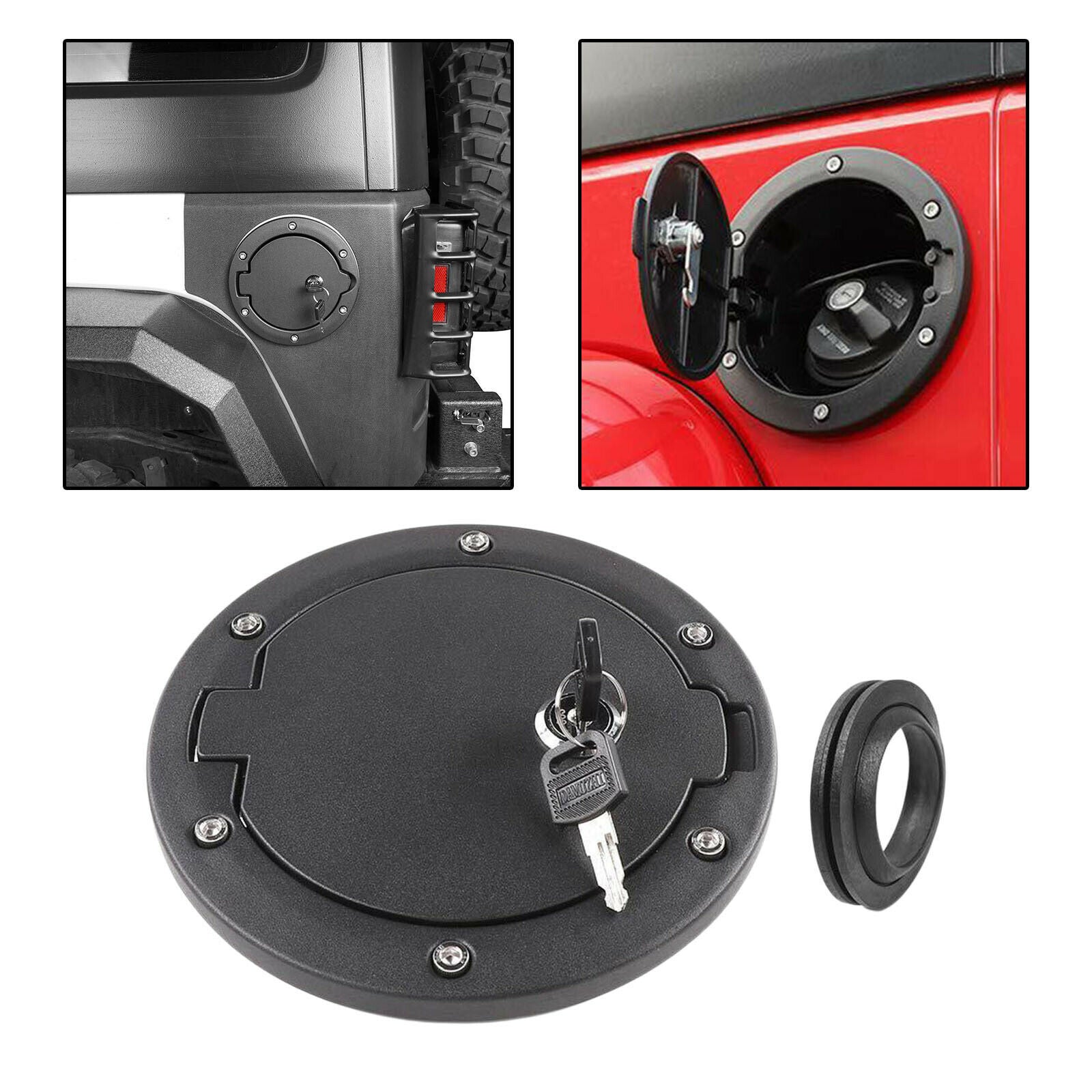 Fits Jeep Wrangler JK Aluminum Fuel Tank Cover Gas Lid Filler Black