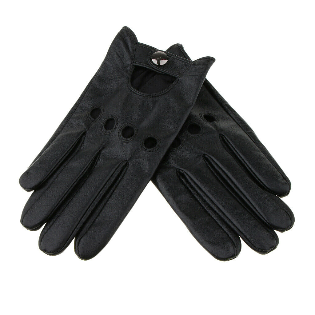 Men Retro Black Leather Driving Gloves Lined Screen - Black, M