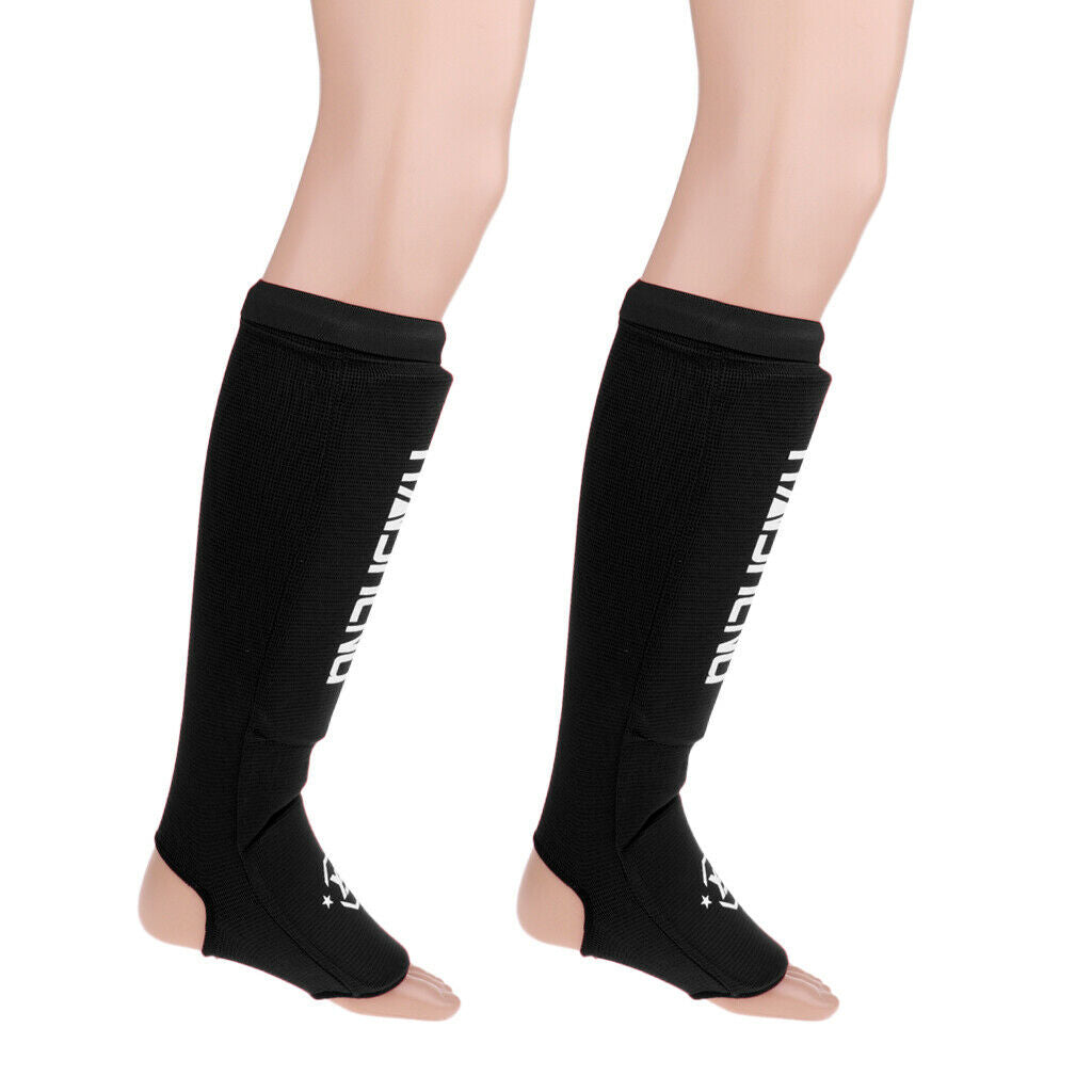 1 Pair Elastic Shin & Instep Padded Guards Martial Arts Shin Guards Black-M