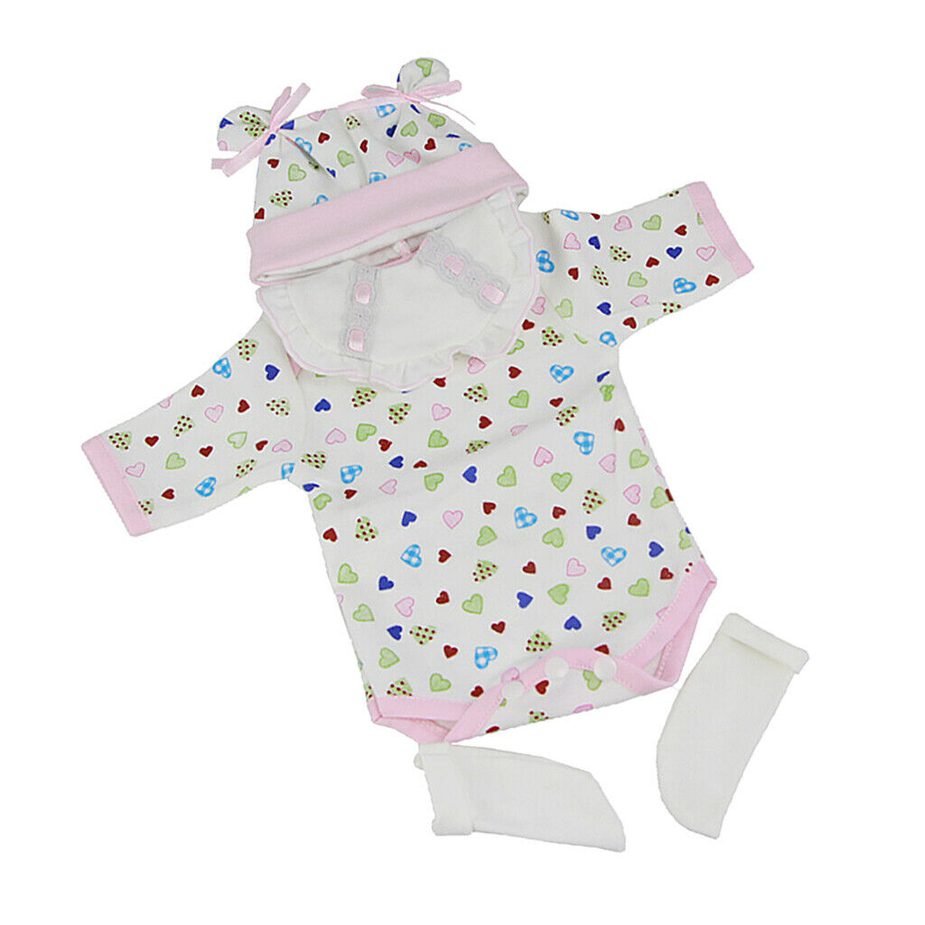 Hearts Printed Romper Hat Socks Set For 16''-17'' Reborn Baby Girl