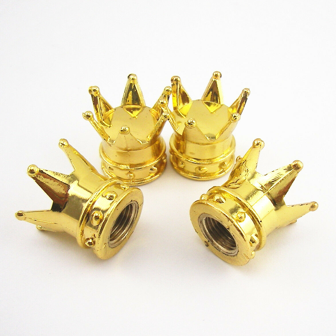 4 x Golden Crown Tyre Tire Wheel Valve Stems Air Dust Covers Cap