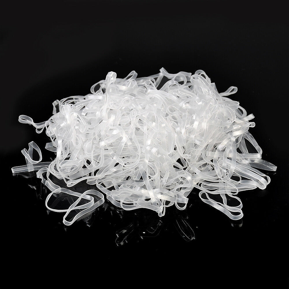 500x Clear Elastic Rubber Hair Ties Hairband Spiral Braids Plaits Braiding
