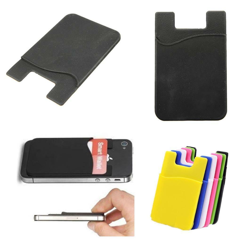 Silicone Mobile Phone Wallet Credit Card Cash Stick Adhesive Holder Case .l8