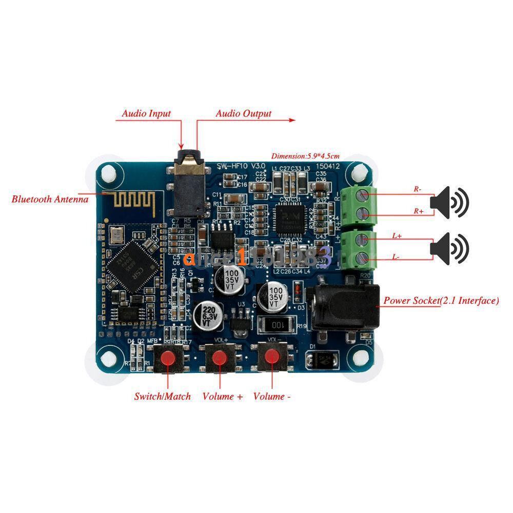 DC 12V Bluetooth 4.0 PAM8610 Audio Receiver Stereo Amplifier Board 10W+10W 2X10W