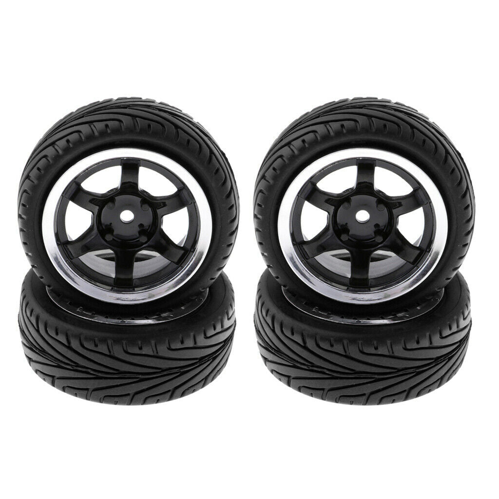 4 Pieces RC Flat Racing Tire Tire Rim for HSP HPI 1:10 on Road Cars 6017
