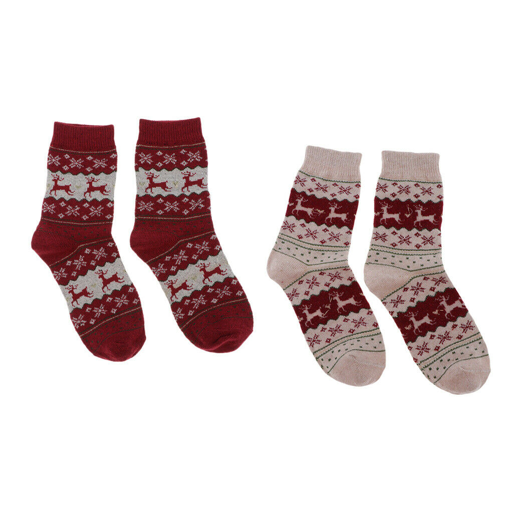 2 Pairs Womens Wool Blend Cozy Crew Socks Causal Winter Xmas Ankle Socks