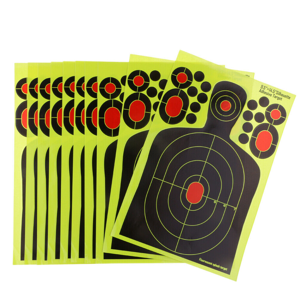 10x Silhouette Shooting Range Paper Target Reactive Splatter Adhesive Target